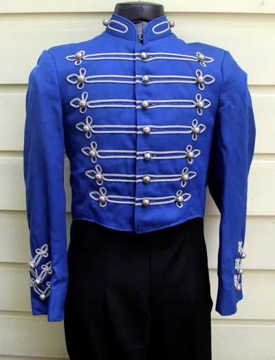 Pre-owned Handmade Men's Royal Blue Cadet Style Uniforms Military Hussar Wool Jacket