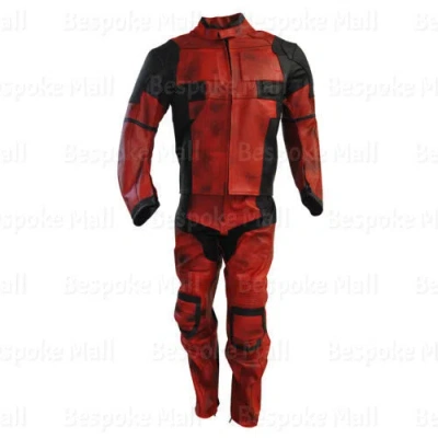 Pre-owned Handmade Men Ryan Reynolds Deadpool Movie Motorcycle Gear Leather Two Piece Suit-399 In Red
