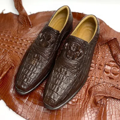 Pre-owned Handmade Men's Shoes 9 Alligator Loafer Genuine Crocodile Leather Shoes Slip On  In Brown