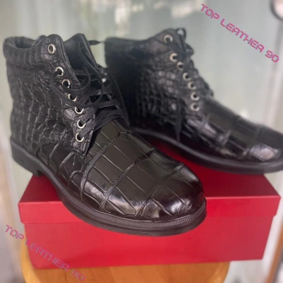 Pre-owned Handmade Men's Shoes Genuine Crocodile Alligator Skin Leather  Size Us13 - Eur47 In Black