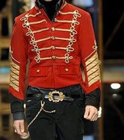 Pre-owned Handmade Men Showew Military Fall 2006 Red With Gold Braiding Jacket