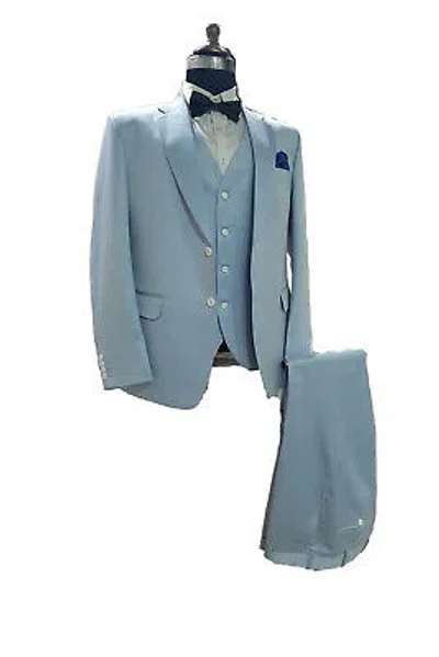 Pre-owned Handmade Men Sky Blue Suits Designer Wedding Grooms Dinner Suits (jacket+vest+pants)