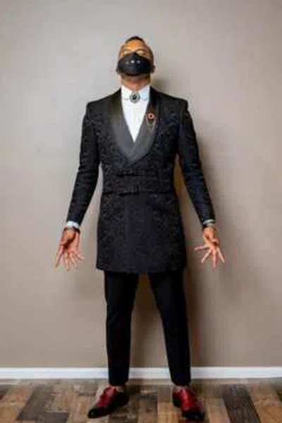Pre-owned Handmade Men Smoking Tuxedo Formal Occasion Double Breasted 3 Piece Slim Suit Jacket Coat In Black