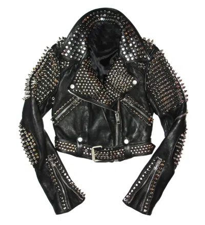 Pre-owned Handmade Men Style Leather Rock Punk Style Studded Spiked Biker Moto Jacket For Mens In Black