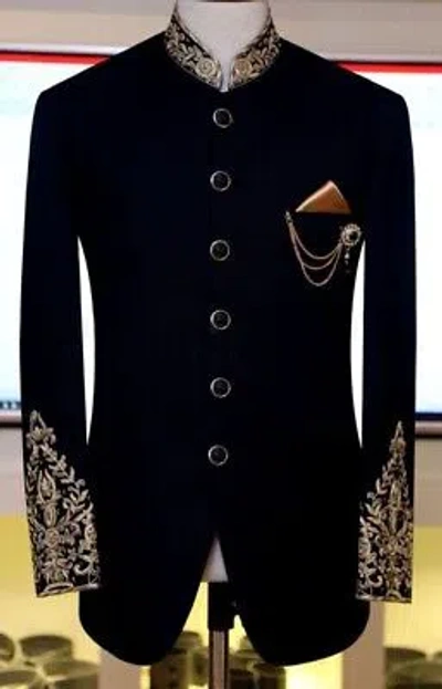 Pre-owned Handmade Men Stylish Bridesmaid Jodhpuri Jacket Slim Fit Smoking Wedding Coat Blazer In Black