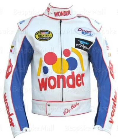 Pre-owned Handmade Men Talladega Nights Ricky Bobby Wonder Bread Leather Motorcycle Jacket-1017 In White