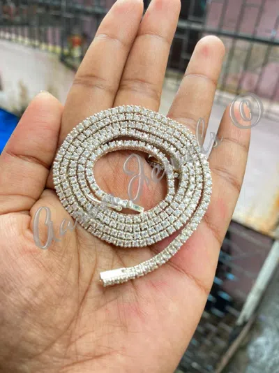 Pre-owned Handmade Men's Tennis Chain Necklace Moissanite 3 Mm X 24" Real 925 Silver Passes Tester In White