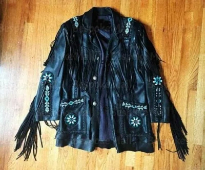 Pre-owned Handmade Men's Western American Style  Black Cowboy Leather Jacket-575
