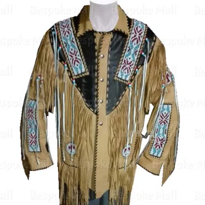 Pre-owned Handmade Men's Western Style America Yellow Cowboy Leather Jacket Fringes Beads-100