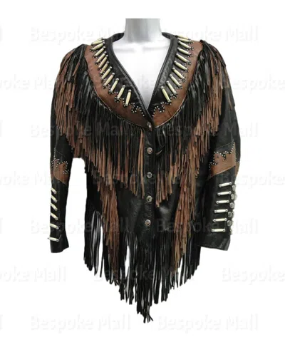 Pre-owned Handmade Men's Western Wear Leather Motorcycle Jacket Native American Coat-1100 In Black