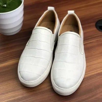 Pre-owned Handmade Men's White Crocodile Slip On Genuine Leather Loafer Dress Shoes Us Size 10