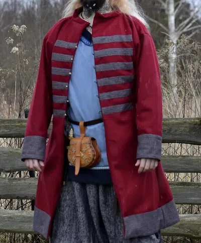 Pre-owned Handmade Men's Wool Viking Kaftan , Early Medieval Rus Kaftan Wool Jacket In Red