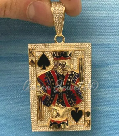 Pre-owned Handmade 2.6ct Vvs1 Moissanite Mens King Card Poker Pendant Real 925 Silver Passes Tester In White/colorless