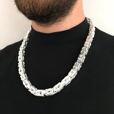 Pre-owned Handmade Mens 925 Sterling Silver Box Byzantine Chain Necklace Solid 10mm 354gr 25.19"