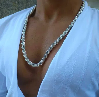 Pre-owned Handmade Mens 925 Sterling Silver Rope Chain Necklace 10mm 74gr 23.22inch  Hollow