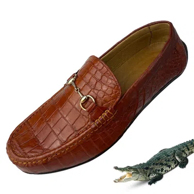 Pre-owned Handmade Mens Alligator Slip On Loafer Crocodile Buckle Luxury Driving Casual Shoes Us 11 In Brown