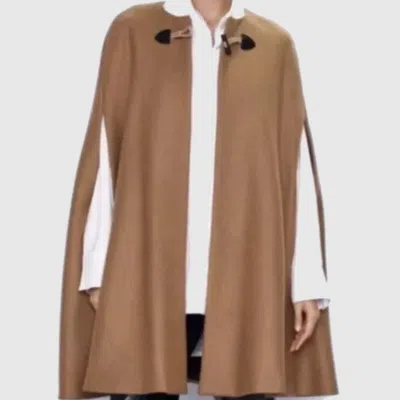 Pre-owned Handmade Men"s Beige Brown Italian Wool Cape Coat