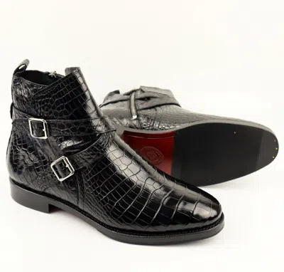 Pre-owned Handmade Mens Black Alligator Jodphur Boot Genuine Crocodile Luxury Shoes Us Size 12