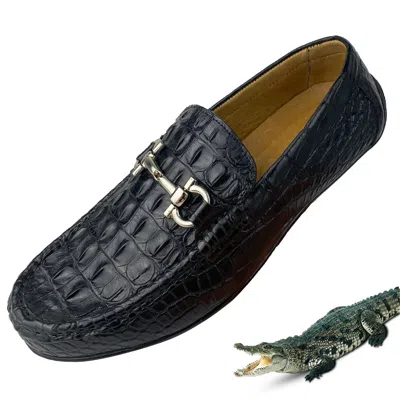 Pre-owned Handmade Mens Black Alligator Leather Dress Shoes Size 14 Penny Loafer High-end Slip On