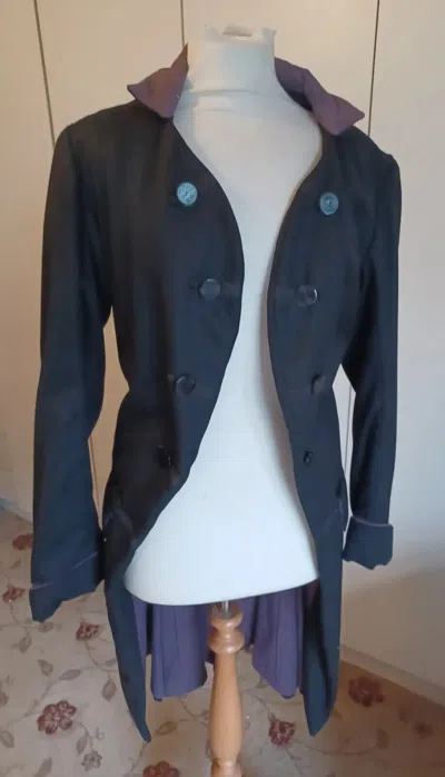 Pre-owned Handmade Mens Black & Purple Wool Theatrical Frock Coat Pirate Georgian Steampunk Coat