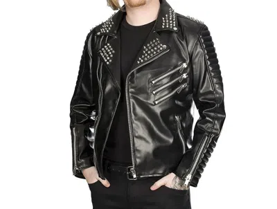 Pre-owned Handmade Mens Black Leather Studded And Spiked Jacket, Men Biker Studded Jacket Rock Punk