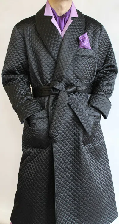 Pre-owned Handmade Mens Black Silk Smoking Jacket Host Wear Robe De Chamber Dinner Gown Blazer Coat