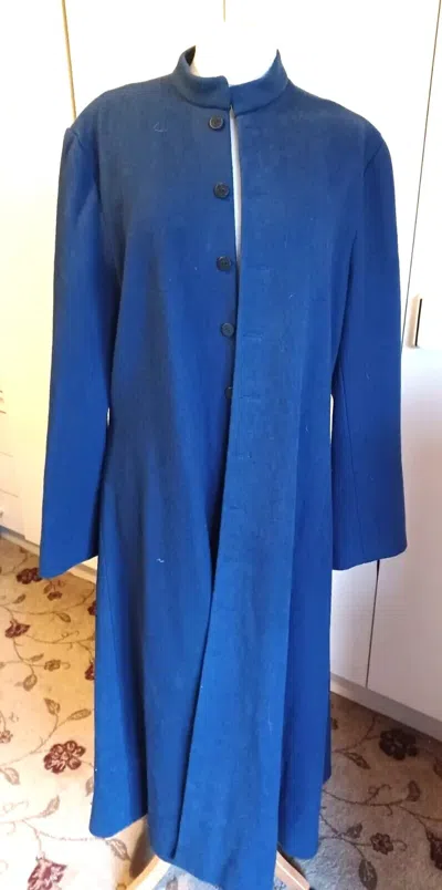 Pre-owned Handmade Mens Blue Wool Long Coat, Pure Wool Long Coat