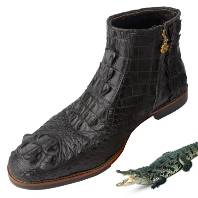 Pre-owned Handmade Mens Boot Crocodile Footwear Casual Business Shoes Alligator Leather  In Black
