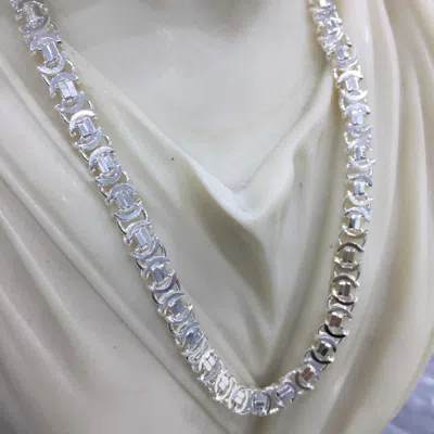 Pre-owned Handmade Mens Boy Flat Byzantine Bali Chain Necklace 925 Sterling Silver 7mm 24inch 53gr