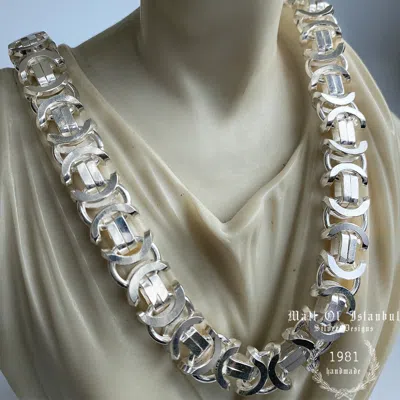 Pre-owned Handmade Mens Boy Flat Byzantine Necklace Bali Chain 925 Sterling Silver 13mm 125gr 20"