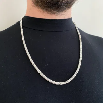 Pre-owned Handmade Mens Byzantine Viking Chain Necklace 4mm 63gr Real 925 Sterling Silver 28inch