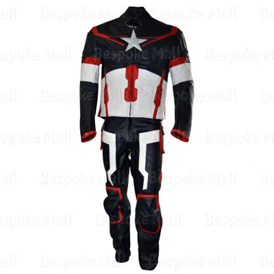 Pre-owned Handmade Mens Captain American Civil War 2015 Motorcycle Cowhide Leather 2pc Suit-969 In Multicolor