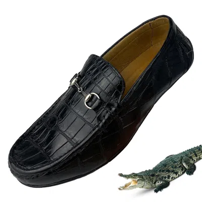 Pre-owned Handmade Mens Crocodile Horsebit Loafer Casual Comfortable Shoes Slip-on Flats Boat Comfy In Black