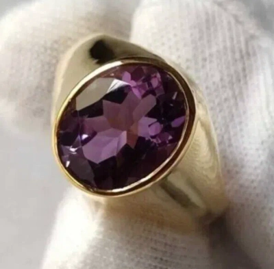 Pre-owned Handmade Mens Engagement Ring, Amethyst Gold Ring, 14k Yellow Solid Gold Gemstone Ring In Purple