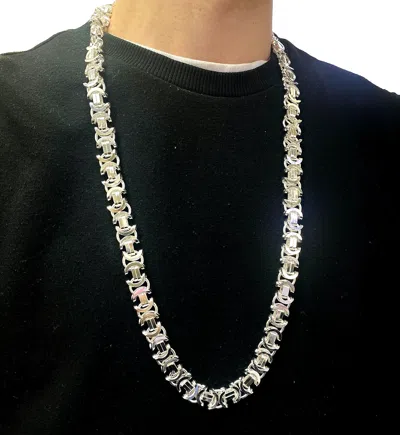 Pre-owned Handmade Mens Flat Byzantine Necklace Euro King 925 Sterling Silver 13mm 182gr 28.34"