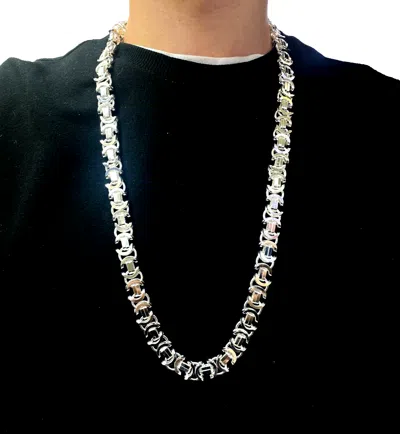 Pre-owned Handmade Mens Flat Byzantine Necklace Euro King 925 Sterling Silver 13mm 202gr 30.70"