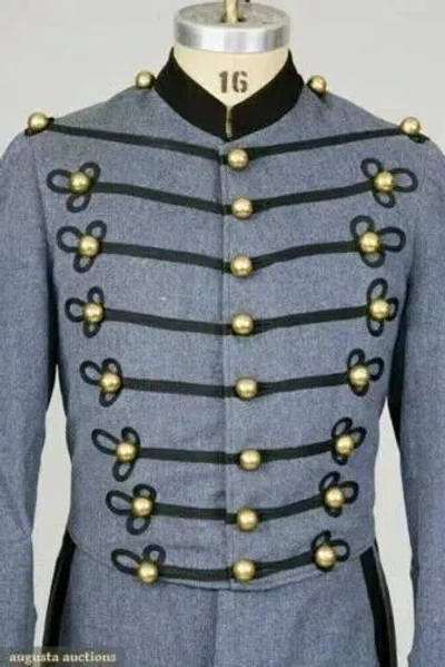 Pre-owned Handmade Mens Gray American Military Black Braid 1860th Military Coat,only Coat Price