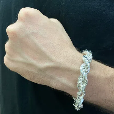 Pre-owned Handmade Mens Hollow Rope Chain Bracelet 10mm 32gr 8inch 925 Sterling Silver