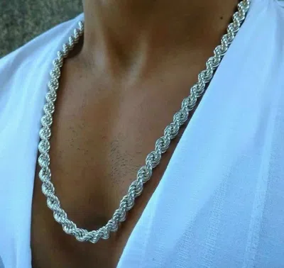 Pre-owned Handmade Mens Hollow Rope Chain Necklace 10mm 88gr 27.55inch 925 Sterling Silver