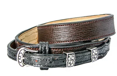Pre-owned Handmade Mens Leather Belts Custom Ranger Belt Real Brown Shark Andblackalligator In Black Shark And Brown Alligator
