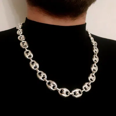 Pre-owned Handmade Mens Mariner Puffed Link Chain Necklaces 14mm 69gr 925 Silver Sterling 26inch