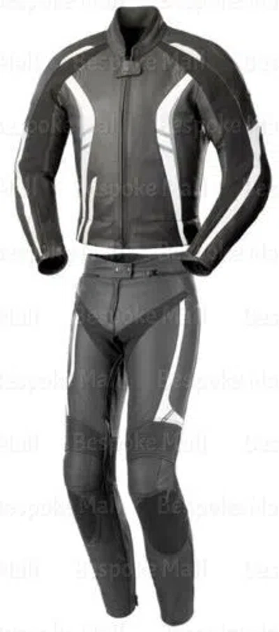 Pre-owned Handmade Mens Motorcycle Black Racing Cowhide Leather Two Piece Suit Safety Pads=1118