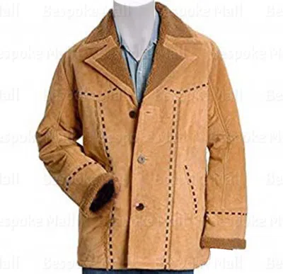 Pre-owned Handmade Mens Native American Style Western Brown Suede Leather Coat With Fur-97