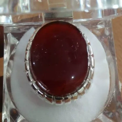 Pre-owned Handmade Mens Natural Original Yemeni Aqeeq Ring Akik Ring Haqeeq Stone Silver Ring In Red