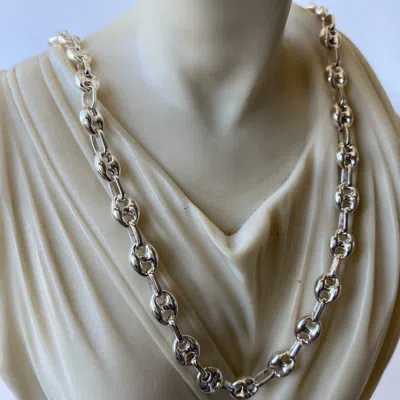 Pre-owned Handmade Mens Puffed Mariner Chain Necklace Hollow 9mm 61gr 925 Silver Sterling 36"