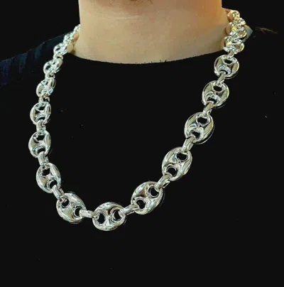 Pre-owned Handmade Mens Puffed Mariner Link Chains Necklaces 925 Sterling Silver 17mm 116gr 26inch