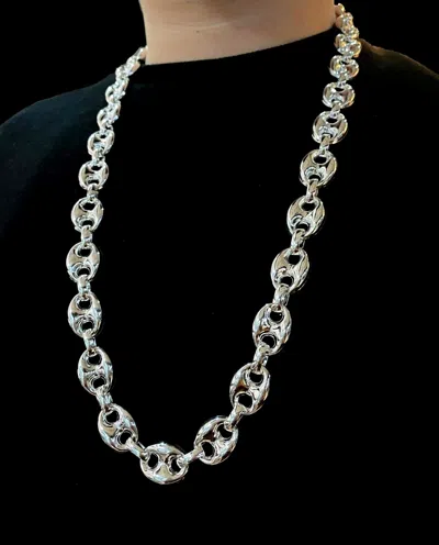 Pre-owned Handmade Mens Puffed Mariner Link Necklace 925 Sterling Silver Inch 31.88" 17mm 170gr