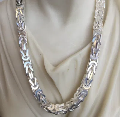 Pre-owned Handmade Mens Square King Byzantine Chain Necklace 7mm 174gr 27" 925 Sterling Silver