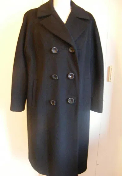 Pre-owned Handmade Mens Vintage 1960s Black Pure Wool Coat A Very Fine Quality Pure Wool Coat