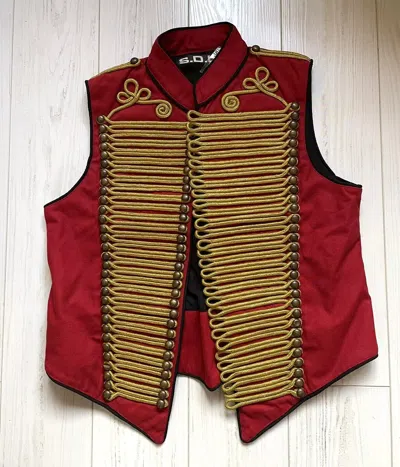 Pre-owned Handmade Mens Womens Military Hussar Jacket Sleeveless Vest In Red